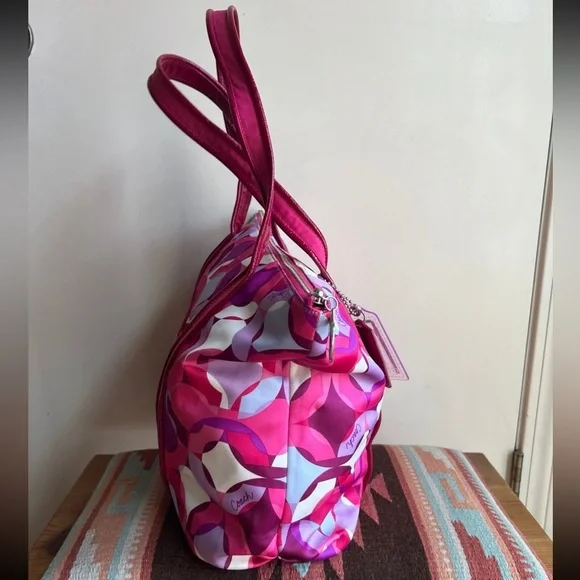 VTG Y2K Coach Poppy Glam Tote Bag RARE Pink Geometric OpArt Kaleidoscope Barbie - Picture 3 of 10